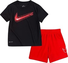 NEW Toddler Boy's Nike 2 Piece Set Black Red Shirt and Shorts Size 12 Months
