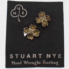 Vintage Stuart Nye Sterling Silver Earrings Dogwood Flower Handmade in Scotland