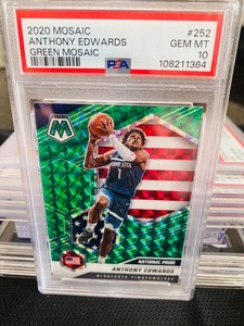 2020-21 Panini Mosaic Anthony Edwards National Pride Green Mosaic RC #252 PSA 10