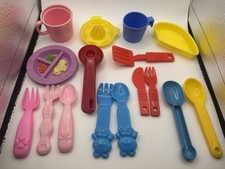 Vintage Pretend Play/Doll Plastic Dishes Lot Cups Spatula Baby Dish Utensils