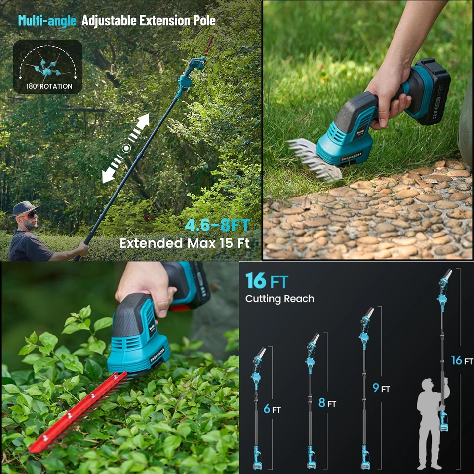 Kit combinado de tijeras de pote y cortasetos inalámbricas para sierra de poste alcance de 16 pies 2x4,0 Foto 3 de 4