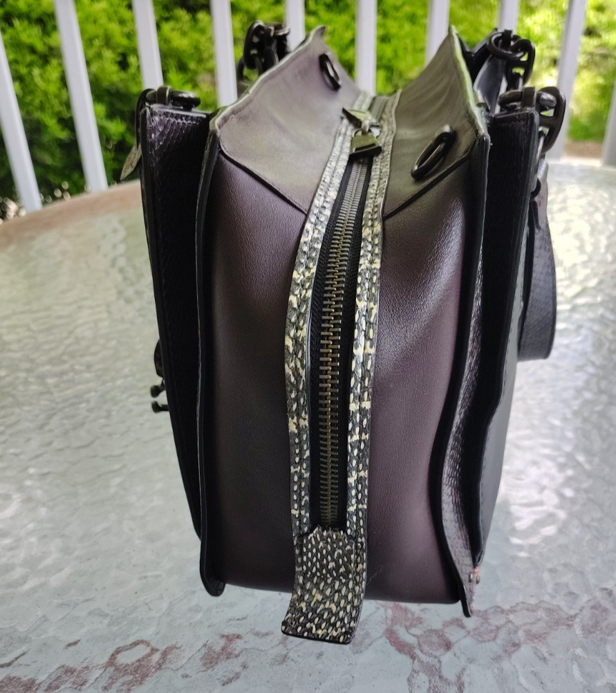 Coach LARGE 76459 Dreamer Oxblood and Black Python Trim Color Block Satchel image 4