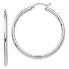 40mm 14K White Gold Polished 2.5mm Tube Hoop Earrings T846