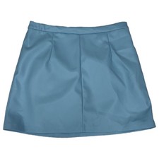 Womens Blue Faux Leather Seamed Mini Skirt with Pockets