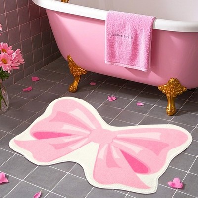 FEBSNOW Pink Bow Bathmat Rugs, Non Slip Coquette 1'9'' x 2'4'' (Bow), 