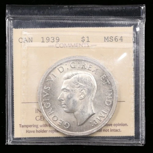 1939 $1 ICCS MS64 Canada Silver Dollar Frosty Lustrous *Near GEM*