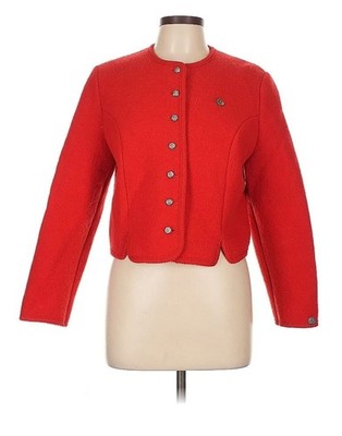 Giesswein AUSTRIA MADE Pure New Wool TIROL Jacket Women 40 M/L Cardigan FIRE RED