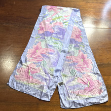 Vintage Vera Silk Scarf Hand Rolled Pink Purple Floral 10" x 50" Japan READ