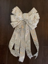 Large Handmade Metallic Gold Cream Holiday Wired Bow for Wreaths, Decor, Etc New