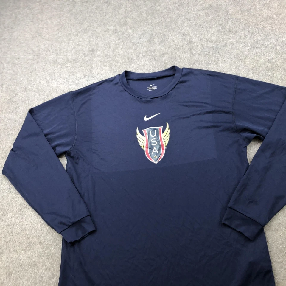 Camisa EE. UU. Para Hombres Grande Azul Marino Manga Larga Nike Dri Fit Correr Pista y Campo Foto 2 de 4