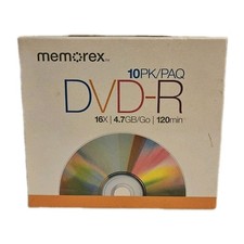 Memorex 10-Pack of DVD-R 16X 4.7GB 120-Minute Discs with Cases   Brand New