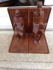 Superbes anciens grands serre livres en bois DON QUICHOTTE et SANCHO PANZA