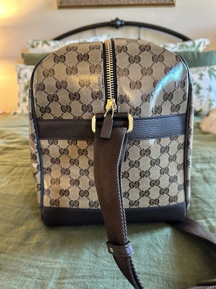 Gucci Duffle  Crystal Monogram Web Carry On Brown Coated Canvas Travel Bag - Image 4 of 4