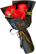 Red 3 Heads Artificial Rose Bouquet Soap Flower Petals Valentine Day Gifts for W