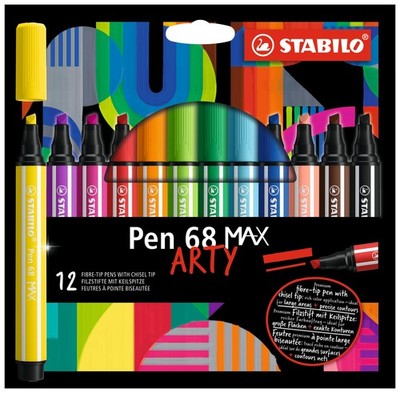 STABILO Premium Fiber-Tip Pen with Chisel Tip Pen 68 MAX - ARTY - Pack of 12 - A