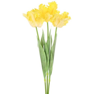 3-Pack Artificial Parrot Tulip Flowers 27 Inch for Home [Yellow]