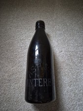 Antique Ash & Co Canterbury (Kent) Etched Brown Glass Pint Beer Bottle Brewery