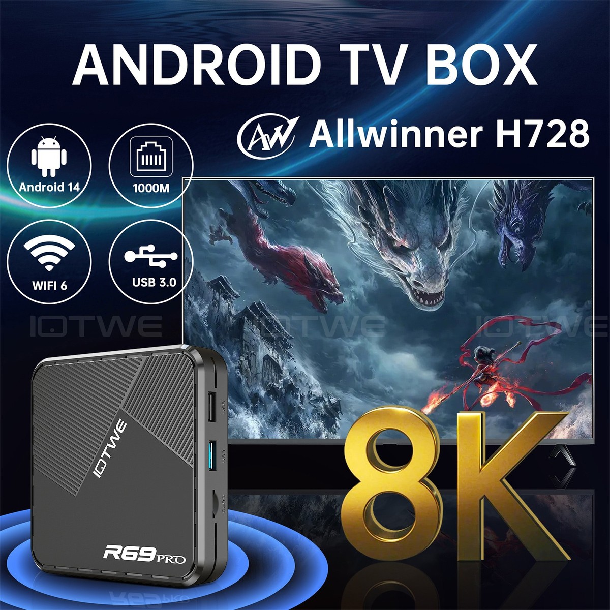 2025 Upgraded R69 PRO Smart Android 14 TV Box Quad Core 8K 4K HD