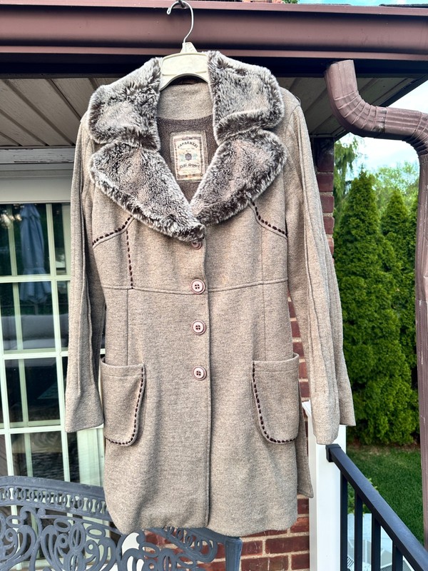 Paparazzi DB Sports Wool Coat Stylish Faux Fur Collar Outerwear Womens Size XL