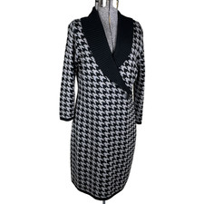 Calvin Klein Houndstooth Sweater Dress Size Large Gray Black