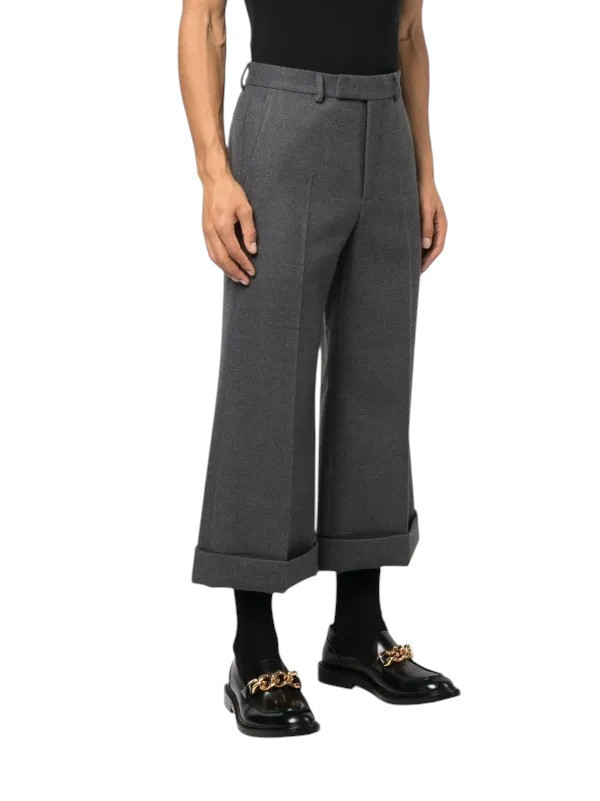 パンツ GUCCI Flannel Wool Trousers Gray 48 Authentic Men's Gucci Grey Cropped Flared Wool Pants Trousers