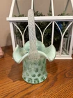 STUNNING VINTAGE  FENTON OPALESCENT GREEN COIN DOT BASKET