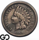 1860 Indian Head Cent Penny, Key Early Date, Pointed Bust