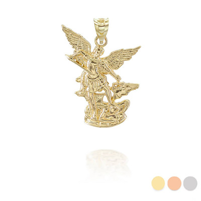 Gold Religious Patron St. Michael Archangel Pendant Necklace(Yellow/Rose/White)