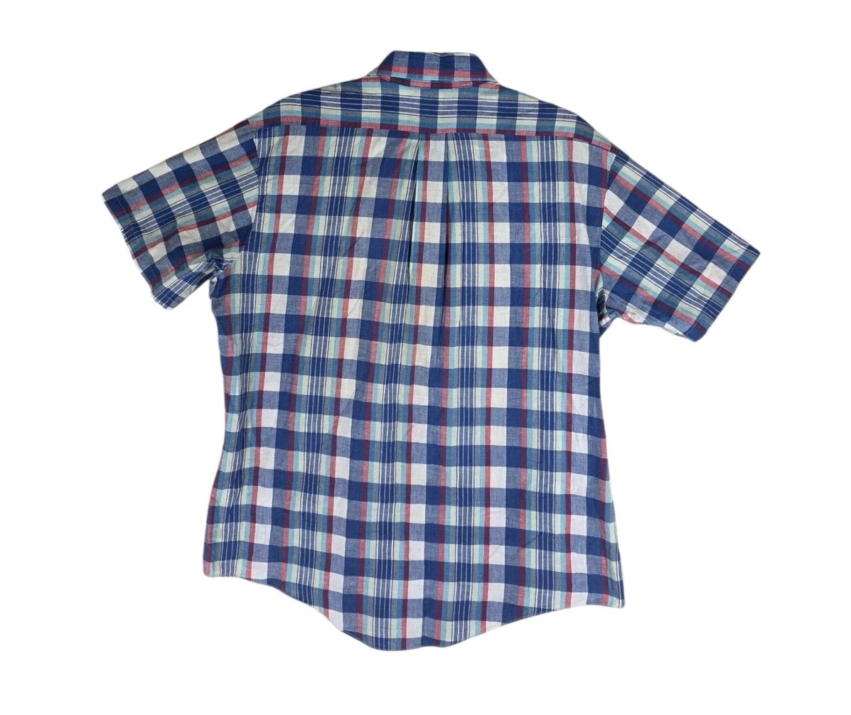 Vtg J.M. Hollander India Madras Plaid Shirt Mens XL Button Down Blue Red SS USA View 3