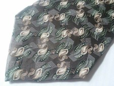 Today's Man Neck Tie Brown Green Gray Gold MADE IN USA 100% Silk