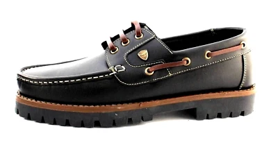 Bootsschuhe Herren schwarz Deckschuhe Segelschuhe Leder Schnürer 3 Eye Boat Shoe - Bild 1 von 4