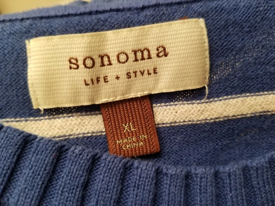 Sonoma Womens Sweater Shirt Top Blouse Size XL X Large Blue Gray Silver Striped - Image 2 of 4