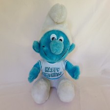 Vintage 1979 Smurf Sitting Happy Birthday Plush Stuffed Toy Gift 10in Small