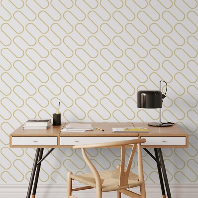 Metallic Gold Weiß Linear Kurve Wellenlinien Minimalistische Funktion Tapete