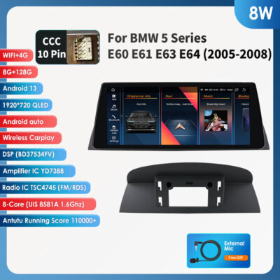 8+128GB Android14 GPS Stereo Radio Carplay Headunit For BMW 5 Series E60 E61 CCC