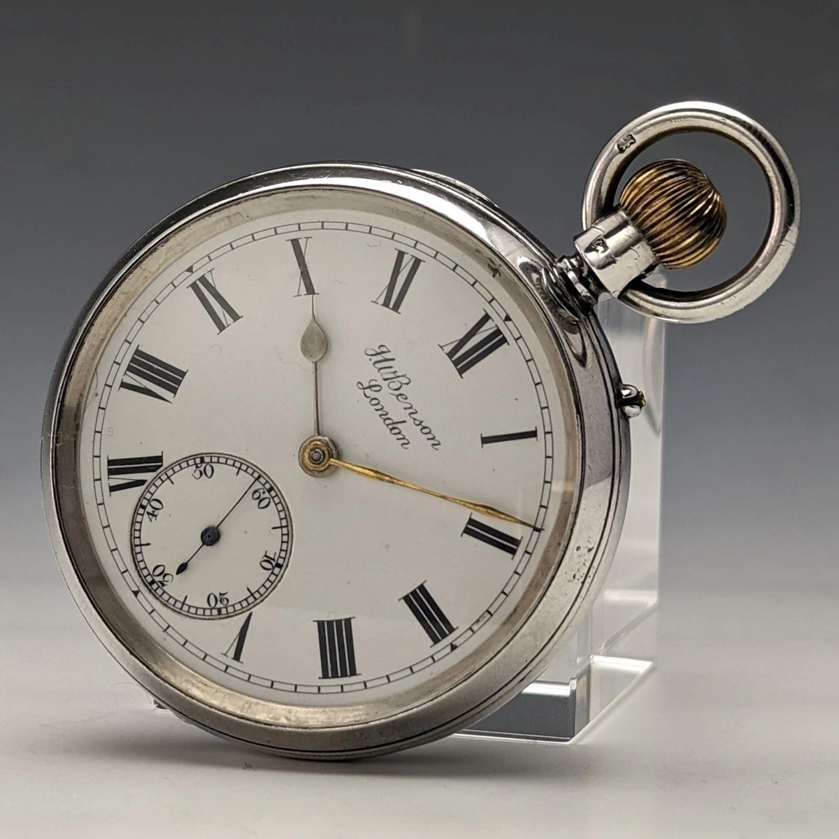 J.W.benson Antique Pocket Watch Manual Wind Silver Open Face Swiss Railway Men 1