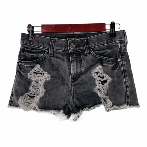 Pantalones cortos de mezclilla negros Express para mujer talla 2 con crudo deshilachado eBay