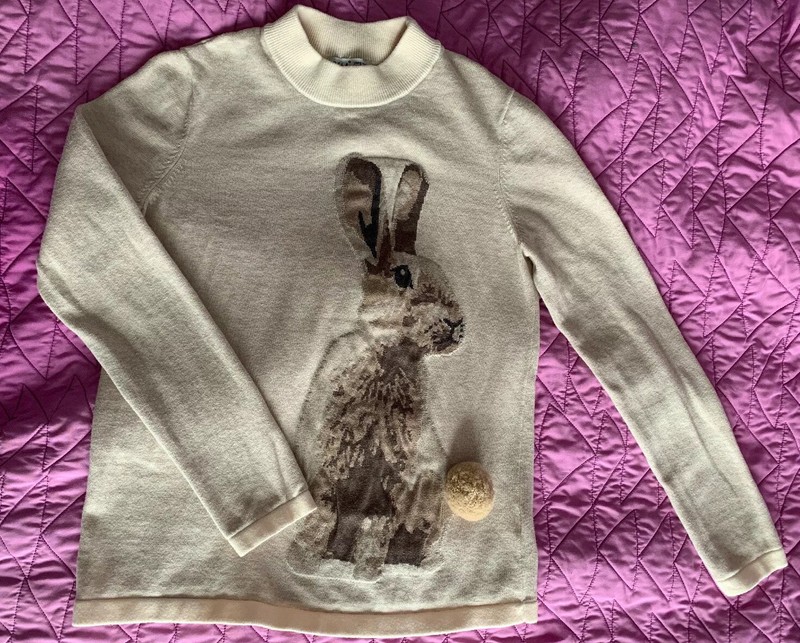 Girls Top Sweater BunnyPompom Detail Knitted 100% Cotton Beige By SELA S11-12Y
