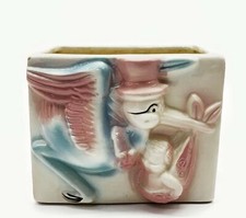 Vintage Ceramic Planter Shower Nursery Baby Stork Marked UP-39-USA Pink  Blue
