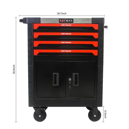 4 -Drawer Rolling Tool Chest Metal Tool Box w/Wheel Tool Cabinet Cart w/Lock - Picture 8 of 16