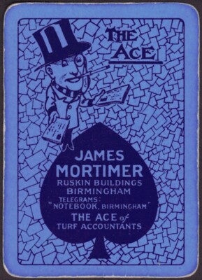 Playing Cards 1 Single Card Old Wide JAMES MORTIMER Turf Accountant Advertising 