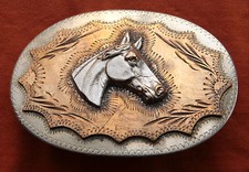 Vingate Hand Made Engraved Horse Head Cowboy Cowgirl Western Belt Buckle