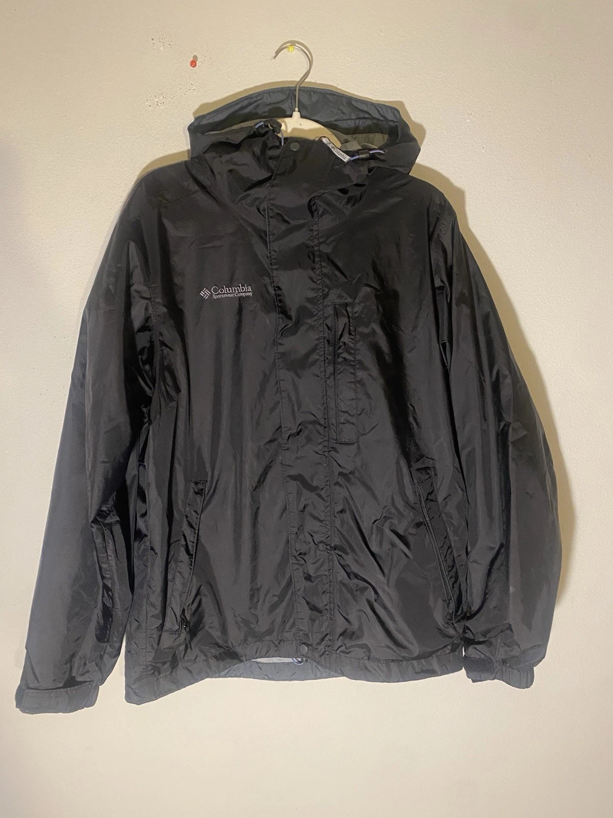 Columbia Sportswear Mens Black Hooded Windbreaker Jacket Mesh Lined Size Small/