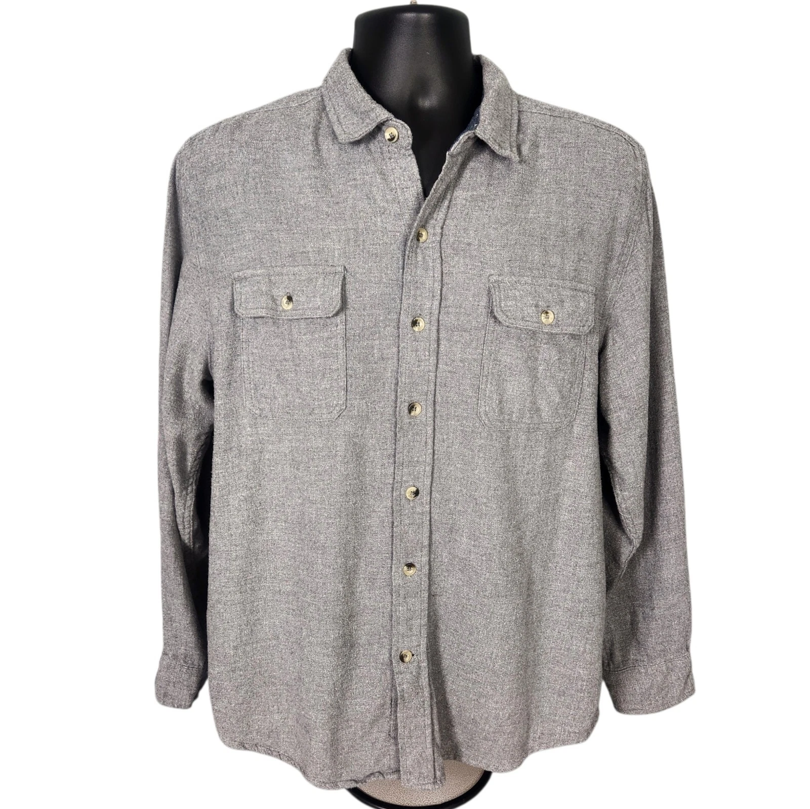 Woolrich Men’s LARGE Cotton Flannel Shirt Gray Shale Button-Up Shirt Pockets