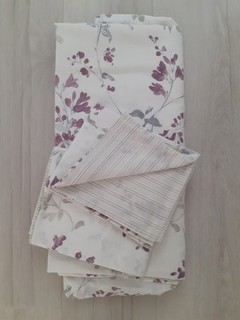 DREAMS N DRAPES IVORY PURPLE FLORAL / STRIPED REVERSABLE DOUBLE DUVET COVER SET