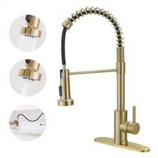 Kitchen Faucet Brushed Gold Pull Out Sprayer Commercial Spring Sink - Utility