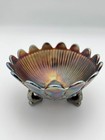 Northwood Amethyst Carnival Glass Ruffled Bowl in the "Stippled Rays" pattern