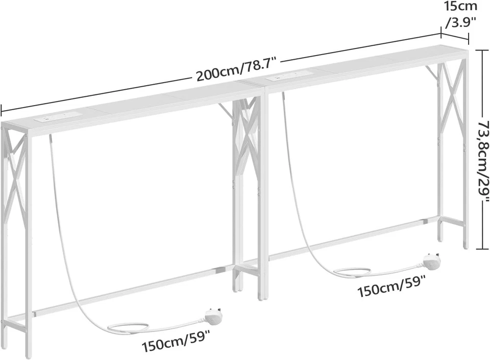 2x Slim Console Tables with USB Charging – 100cm Entryway or Sofa Table - Image 3 of 4