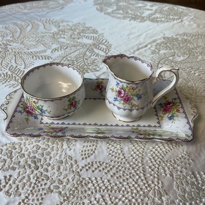 3 PIECE ROYAL ALBERT Petit Point  Sugar Bowl, Creamer   & Tray ENGLAND
