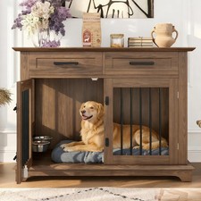 44.48" Large Dog Crate Furniture Indoor Wooden Dog Kennel End Table w/2 Drawers